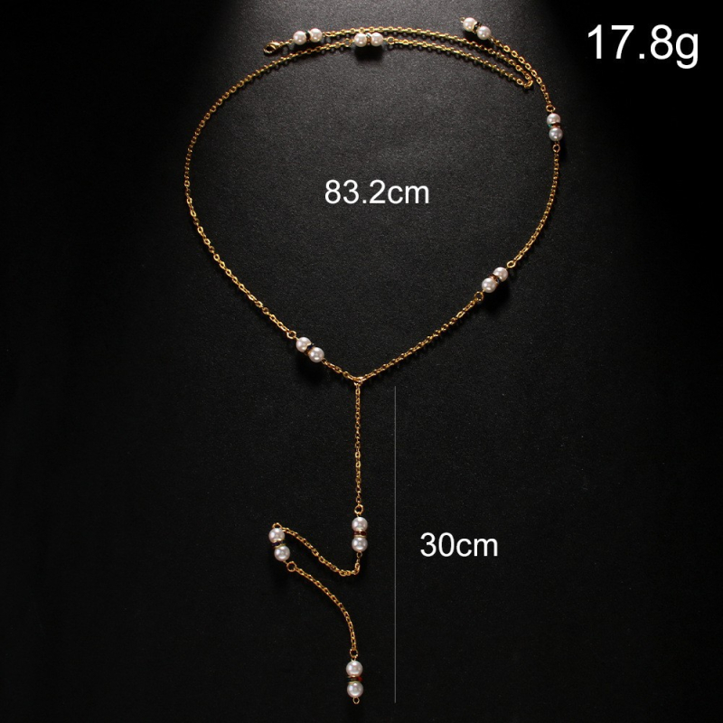 Lanț de corp pentru spate cu perle artificiale, accesoriu de mireasă, placare cu cupru, model STL3269