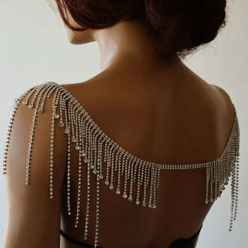 Ramena tijelo lanac s resama, geometrijski dizajn od rhineston-a, elektroplatina, bijeli kristali