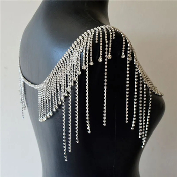 Ramena tijelo lanac s resama, geometrijski dizajn od rhineston-a, elektroplatina, bijeli kristali