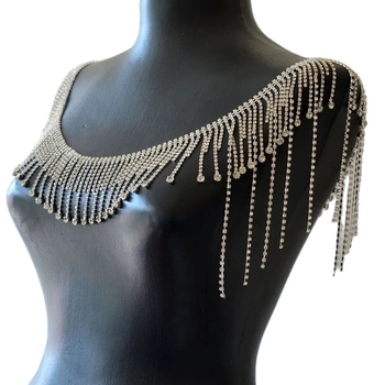 Ramena tijelo lanac s resama, geometrijski dizajn od rhineston-a, elektroplatina, bijeli kristali