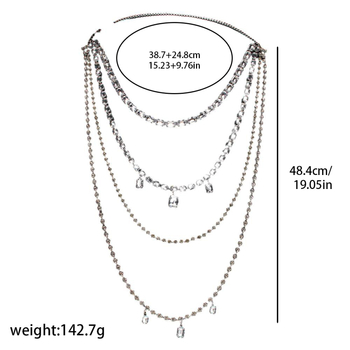 Hátsó testlánc üreges, többszintű geometriai dizájnnal, rhinestone betétekkel és fehér kristályokkal, rézötvözet elektroplattal