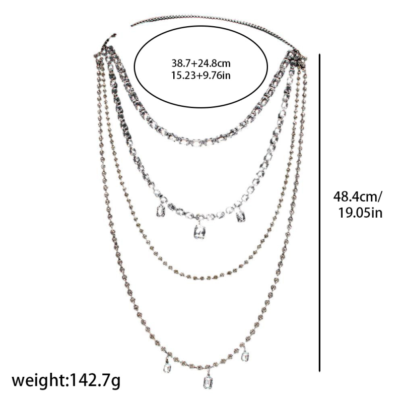 Hátsó testlánc üreges, többszintű geometriai dizájnnal, rhinestone betétekkel és fehér kristályokkal, rézötvözet elektroplattal