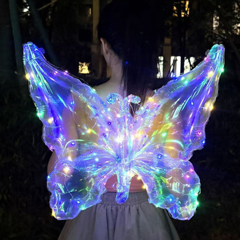 Aripi de fluture fluorescente pentru spate – transparente, din folie de aluminiu, pentru fete 7–14 ani, accesoriu decorativ luminos care stimulează coordonarea mână-occhi și interacțiunea părinte-copil