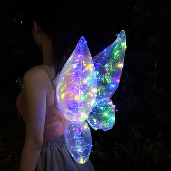 Aripi de fluture fluorescente pentru spate – transparente, din folie de aluminiu, pentru fete 7–14 ani, accesoriu decorativ luminos care stimulează coordonarea mână-occhi și interacțiunea părinte-copil