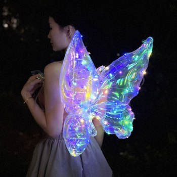 Aripi de fluture fluorescente pentru spate – transparente, din folie de aluminiu, pentru fete 7–14 ani, accesoriu decorativ luminos care stimulează coordonarea mână-occhi și interacțiunea părinte-copil