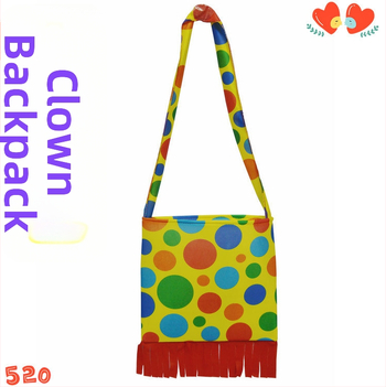 bohóc jelmez hátizsák, vászon anyagból, varrott kivitel, smink- és ruházati rekvizit