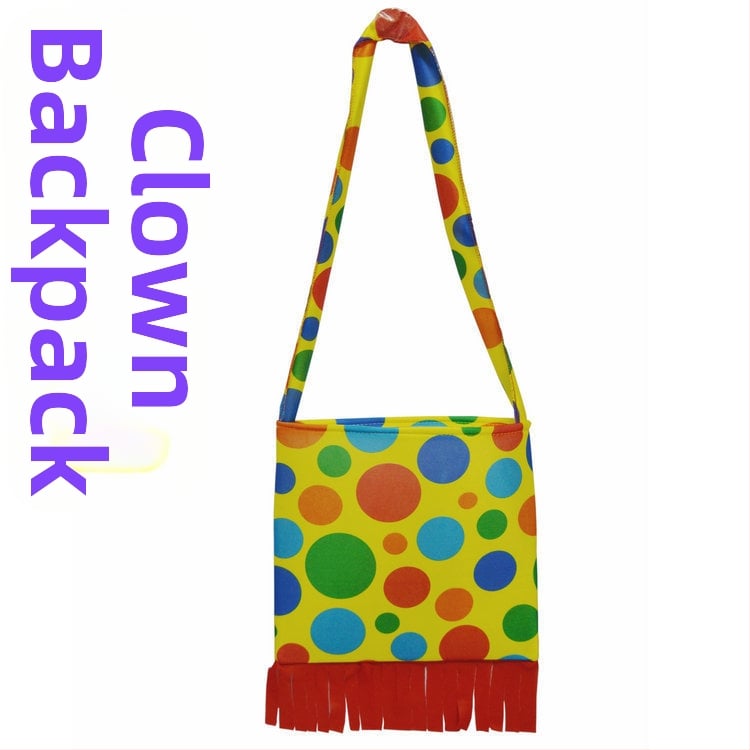 bohóc jelmez hátizsák, vászon anyagból, varrott kivitel, smink- és ruházati rekvizit