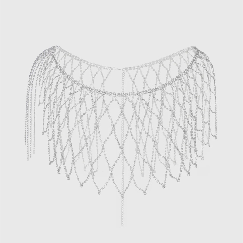 Раменна верига с кристали, многослоен геометричен дизайн, електроплакирана сплав, женски стил