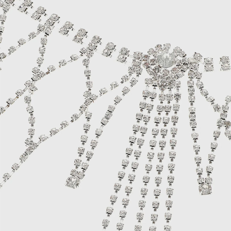 Раменна верига с кристали, многослоен геометричен дизайн, електроплакирана сплав, женски стил