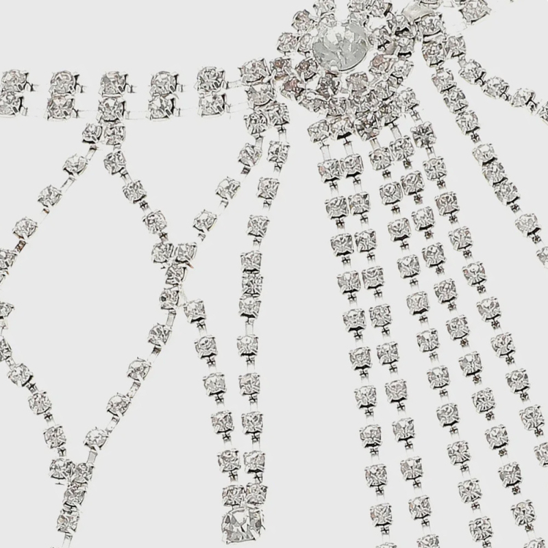 Раменна верига с кристали, многослоен геометричен дизайн, електроплакирана сплав, женски стил