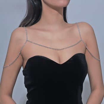 Női válllánc — rhinestones, ötvözetbe foglalt mesterséges kövek, fehér kristály, elektroplakálás