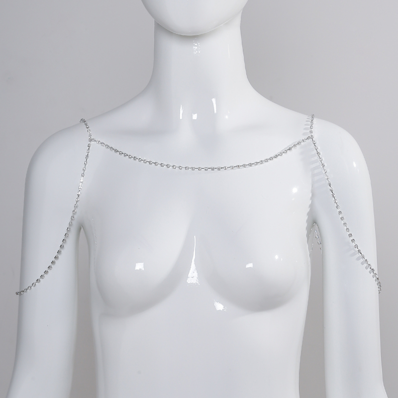 Női válllánc — rhinestones, ötvözetbe foglalt mesterséges kövek, fehér kristály, elektroplakálás