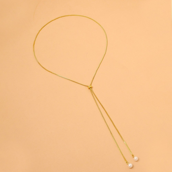 Hátsó lánc gyöngyökkel – minimalist dizájn, ötvözetbe illesztett féldrágakövek (STL3458)