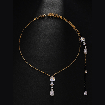 Geometriai testlánc esküvői ékszer fehér kristállyal, hátlánc, testreszabható