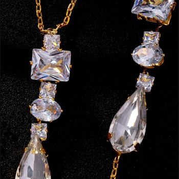 Geometriai testlánc esküvői ékszer fehér kristállyal, hátlánc, testreszabható