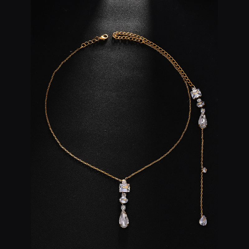 Geometriai testlánc esküvői ékszer fehér kristállyal, hátlánc, testreszabható