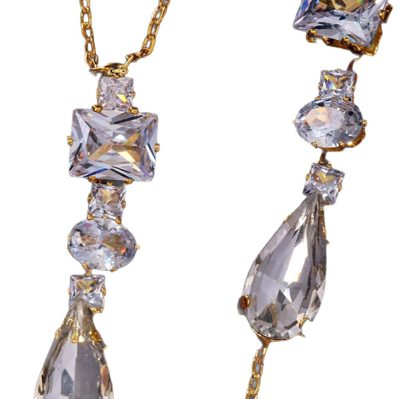 Geometriai testlánc esküvői ékszer fehér kristállyal, hátlánc, testreszabható