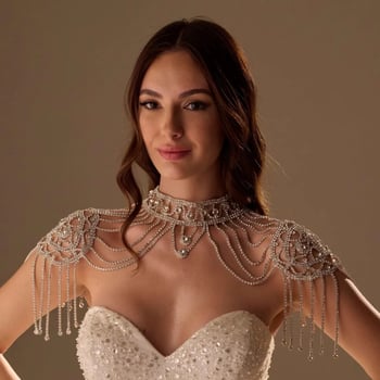 Válllánc bojtokkal és Rhinestone kövekkel – ötvözet alap, fehér kristály inlay, elektroplating