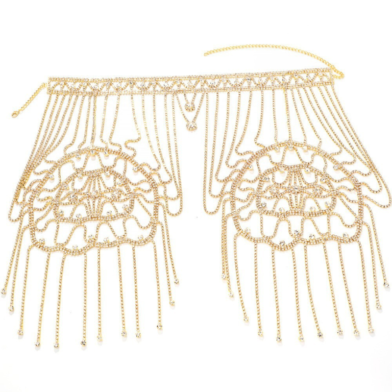 Válllánc bojtokkal és Rhinestone kövekkel – ötvözet alap, fehér kristály inlay, elektroplating