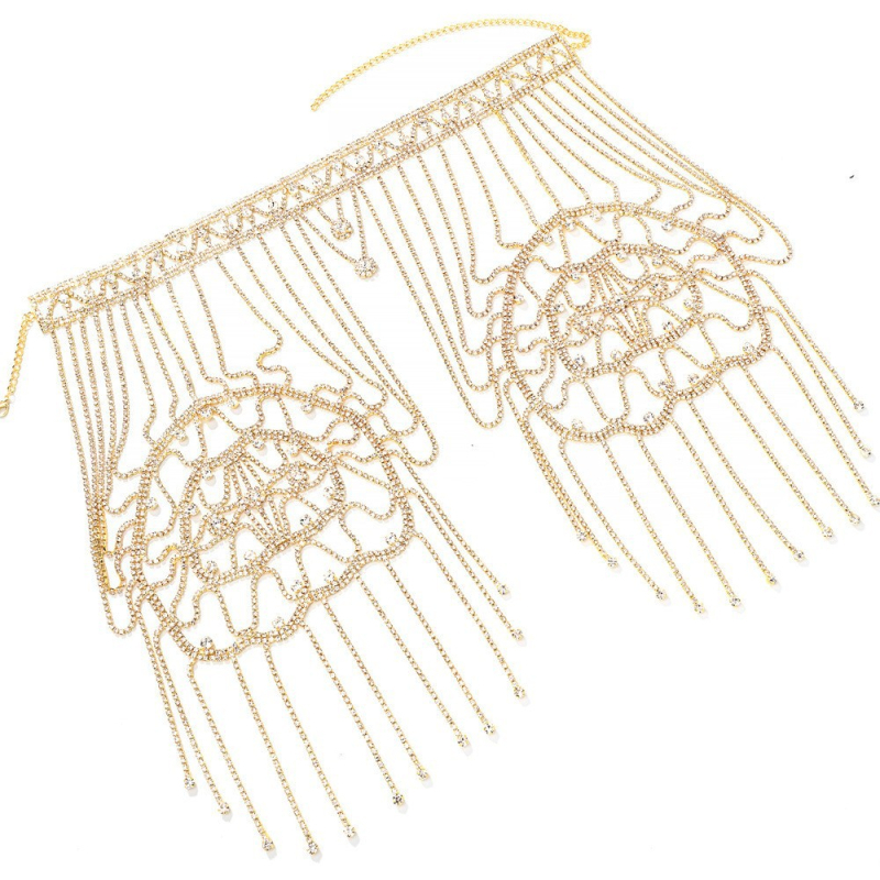 Válllánc bojtokkal és Rhinestone kövekkel – ötvözet alap, fehér kristály inlay, elektroplating