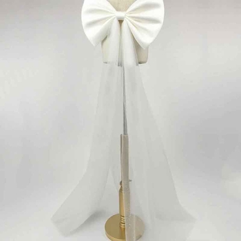 Accesorii pentru rochia de mireasă, funda mare cu coadă din plasă, material textil, procesare ecologică, stil prințesă, primăvara 2025