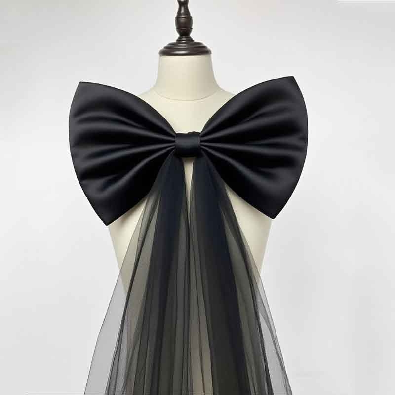 Accesorii pentru rochia de mireasă, funda mare cu coadă din plasă, material textil, procesare ecologică, stil prințesă, primăvara 2025