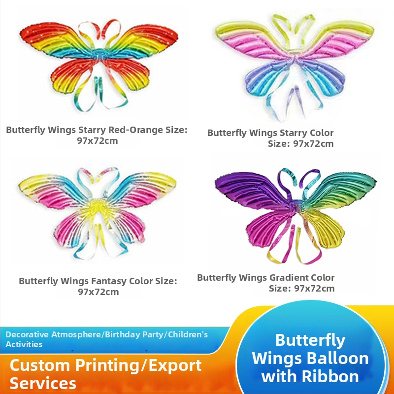 Pillangó szárnyait idéző lufi, rajzfilmfigurás állat alak, akasztó hátsó stílus, gradiens befejezés, logo OK