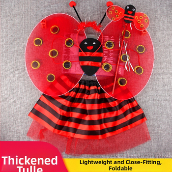 Σετ κοστουμιού με φτερά εντόμου για παιδιά: φτερά με ιμάντες στην πλάτη και φούστα, καλλιτεχνικό καρτούν μοτίο, τριών έως τεσσάρων κομματιών