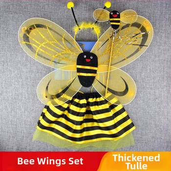 Σετ κοστουμιού με φτερά εντόμου για παιδιά: φτερά με ιμάντες στην πλάτη και φούστα, καλλιτεχνικό καρτούν μοτίο, τριών έως τεσσάρων κομματιών