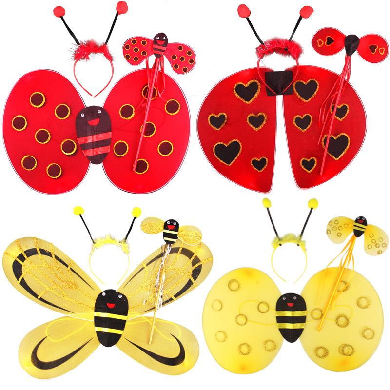 Σετ κοστουμιού με φτερά εντόμου για παιδιά: φτερά με ιμάντες στην πλάτη και φούστα, καλλιτεχνικό καρτούν μοτίο, τριών έως τεσσάρων κομματιών