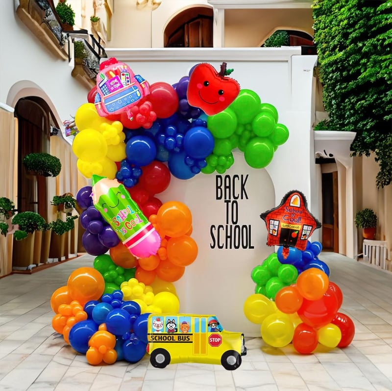 Комплект арки от балони за кампуса (128 бр.) — латексни балони, кръгла форма, печат с лого, опаковка: bead bone bag