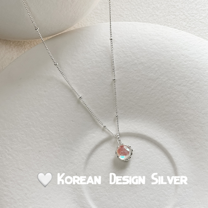 Ogrlica s mjesečevim kamenom, srebro S925, kružni geometrijski privjesak, lanac za ključnu kost, težina 5 g