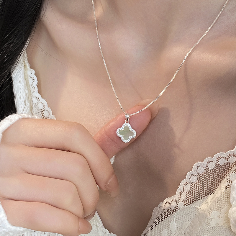 Ogrlica od S925 srebra s geometrijskim privjeskom, kutijasti lanac, lagani luksuzni stil, za žene