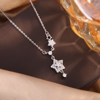 Zvjezdani ogrlica od srebra 925 sa cirkonom, lanac za ključnu kost, lagani luksuz, težina oko 3 g
