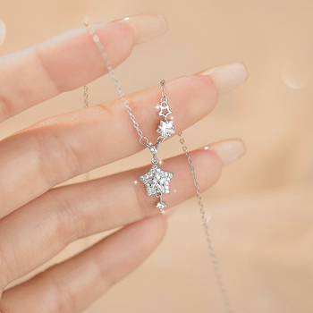 Zvjezdani ogrlica od srebra 925 sa cirkonom, lanac za ključnu kost, lagani luksuz, težina oko 3 g