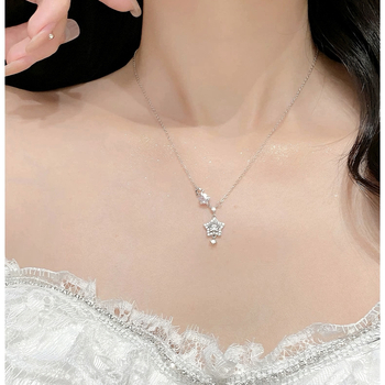 Zvjezdani ogrlica od srebra 925 sa cirkonom, lanac za ključnu kost, lagani luksuz, težina oko 3 g