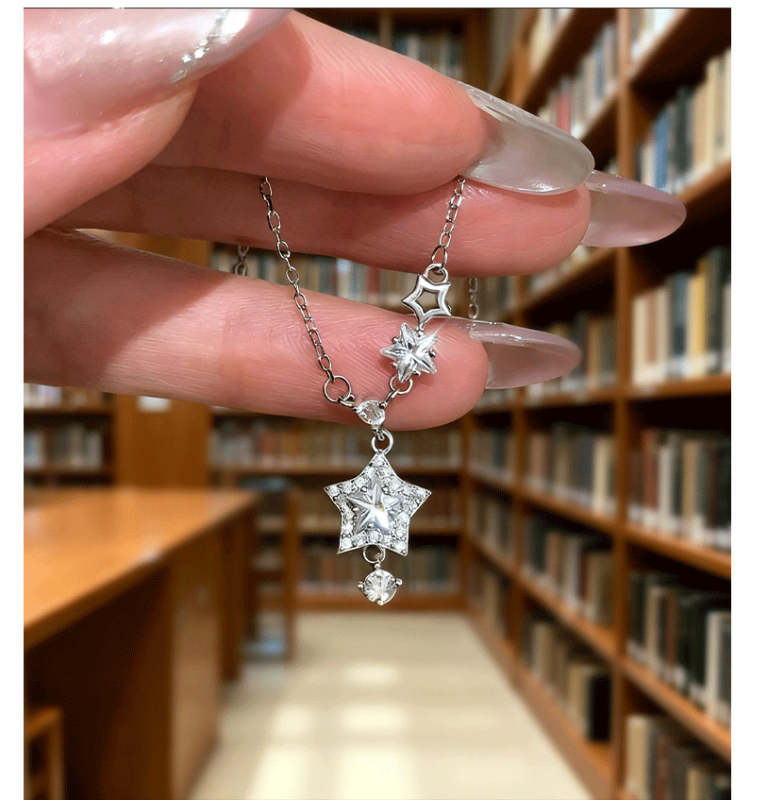 Zvjezdani ogrlica od srebra 925 sa cirkonom, lanac za ključnu kost, lagani luksuz, težina oko 3 g