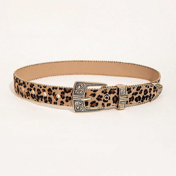 Ženski kaiš s leopardim uzorkom i metalnom graviranom kopčom, retro američki stil, prikladan uz haljinu, suknu ili traperice