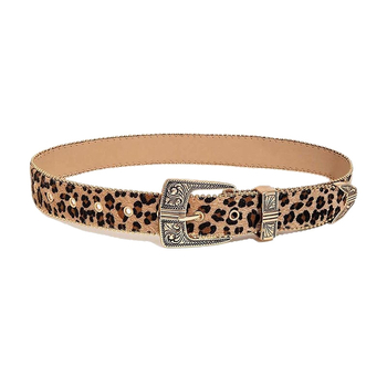 Ženski kaiš s leopardim uzorkom i metalnom graviranom kopčom, retro američki stil, prikladan uz haljinu, suknu ili traperice
