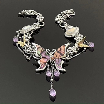 Fém nyaklánc elektroplakkolással, geometriai mintázat, kulcscsont-körüli lánc, kevert kövek beépítésével