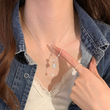 Colier cu pandantiv trifoi cu patru foi, din argint, stil japonez/coreean, cod produs W25081104, primăvara 2025