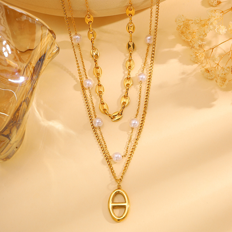 Rozsdamentes acél nyaklánc vákuumbevonattal, medál állatmotívummal, kombinált lánccal nőknek