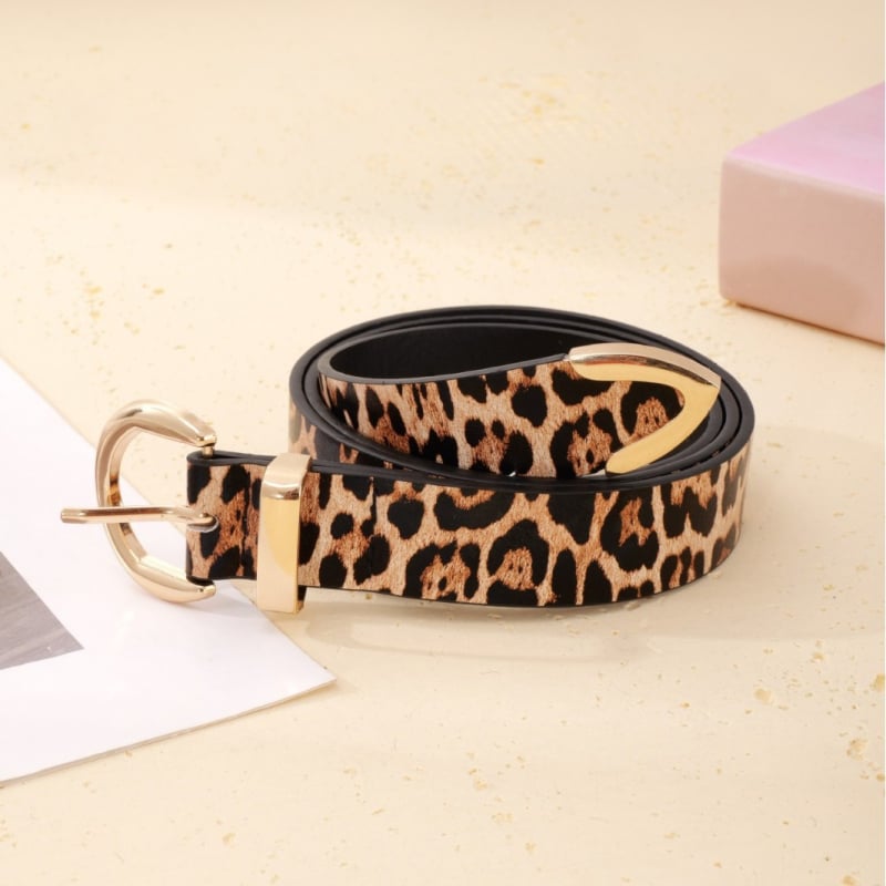 Leopárd mintás női öv, PU bőr, ötvözet csattal, Goowail, divatos városi öv