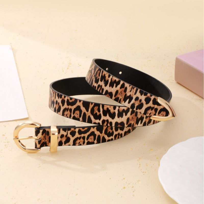Leopárd mintás női öv, PU bőr, ötvözet csattal, Goowail, divatos városi öv