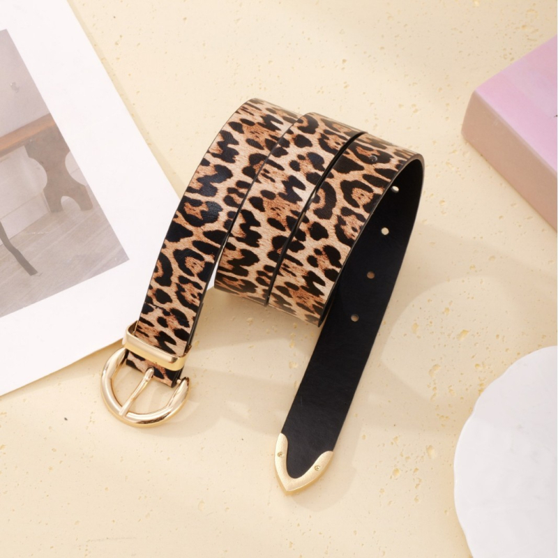 Leopárd mintás női öv, PU bőr, ötvözet csattal, Goowail, divatos városi öv