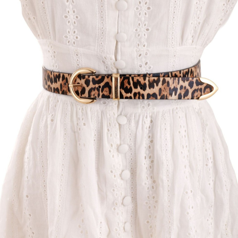 Leopárd mintás női öv, PU bőr, ötvözet csattal, Goowail, divatos városi öv