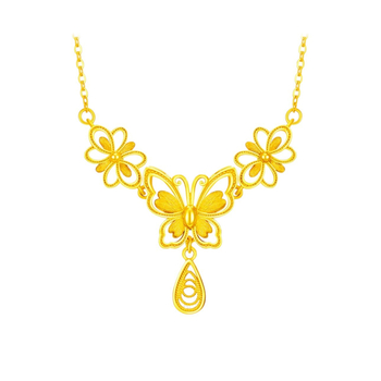 Pillangó, virág és vízcsepp nyaklánc réz medállal, szabványos lánccal, körméret 51–60 cm, elektroplakálás