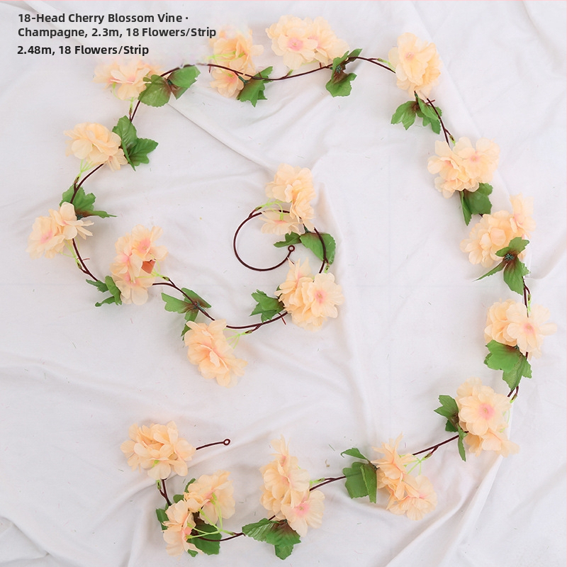 Viță artificială de cireș cu flori de satin, pentru decor interior, proiectată să se înfășoare în jurul conductelor