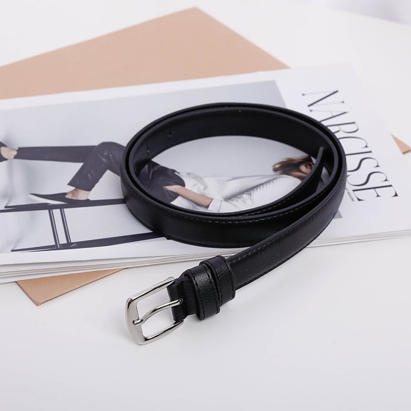 Curea de damă din piele sintetică, cataramă din aliaj dreptunghiulară și închidere cu știft – stil universal