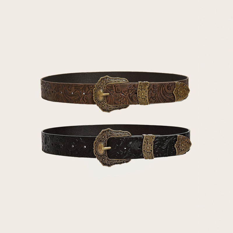 Curea PU pentru jeanși, cataramă din aliaj, închidere cu pin, lățime 2–4 cm, stil personalizat în trend, placare electroplată și embossing